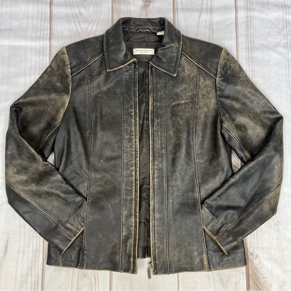 Vintage Valerie Stevens Zip Up Leather Jacket Fully Lined Distressed Brown Sz S - Picture 14 of 14